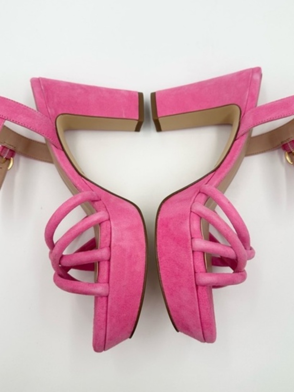 COLE HAAN Pink Suede Platform Block Heel Sandals with Ankle Strap size 6 womens - Picture 3 of 4